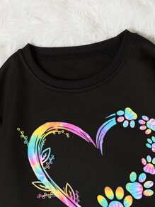 INAWLY 爪印爱心图案保暖内衬卫衣，适合毕业季、返校季、教师节等场合，女士款，秋季返校套头卫衣 - 黑色 - 查看 6