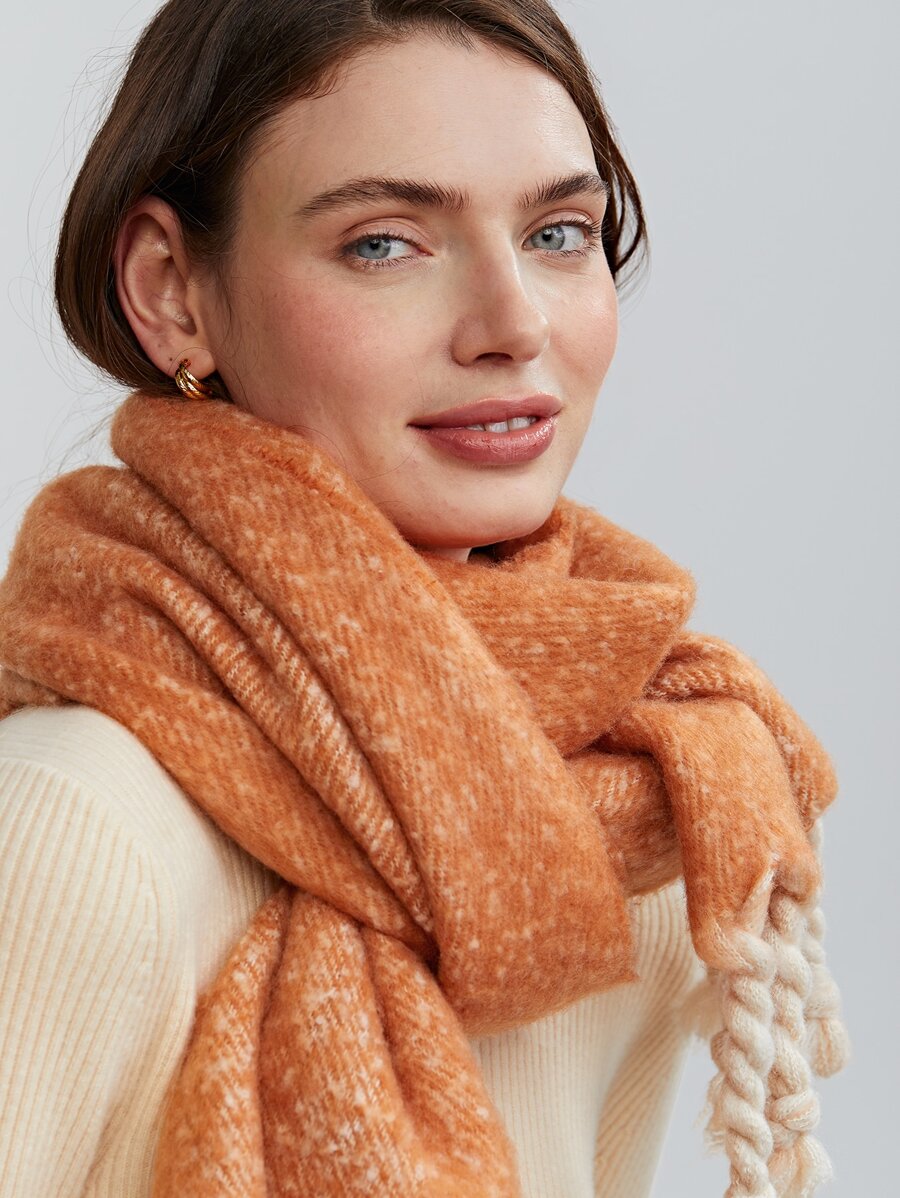 MOTF PREMIUM TWIST FRINGE HEM SCARF - Orange - View 1