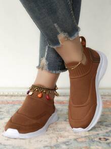 Women's Brown Slip-on Running Shoes For Road Running - Brown - View 1