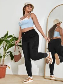 SHEIN EZwear Plus High Waist Flap Pocket Skinny Stretchy Jeans