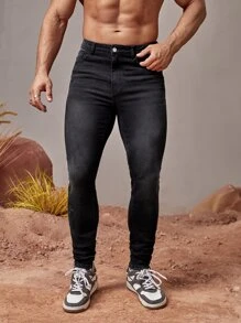 Manfinity Men Solid Skinny Stacked Jeans - Black - View 1