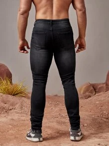 Manfinity Men Solid Skinny Stacked Jeans - Black - View 2