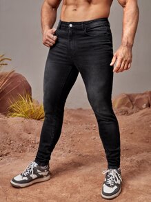 Manfinity Men Solid Skinny Stacked Jeans - Black - View 4