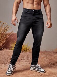 Manfinity Men Solid Skinny Stacked Jeans - Black - View 6