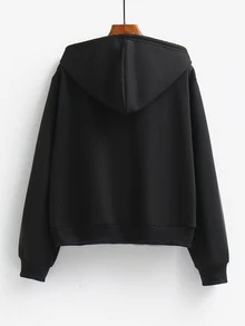 SHEIN LUNE Plus Kangaroo Pocket Drawstring Hooded Jacket - Black - View 2