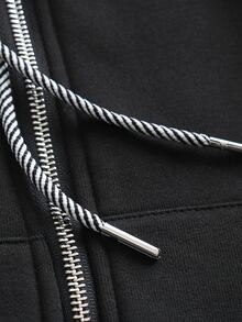 SHEIN LUNE Plus Kangaroo Pocket Drawstring Hooded Jacket - Black - View 3