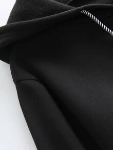 SHEIN LUNE Plus Kangaroo Pocket Drawstring Hooded Jacket - Black - View 6