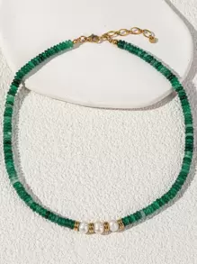 Faux Pearl Decor Beaded Necklace - Multicolor - View 1