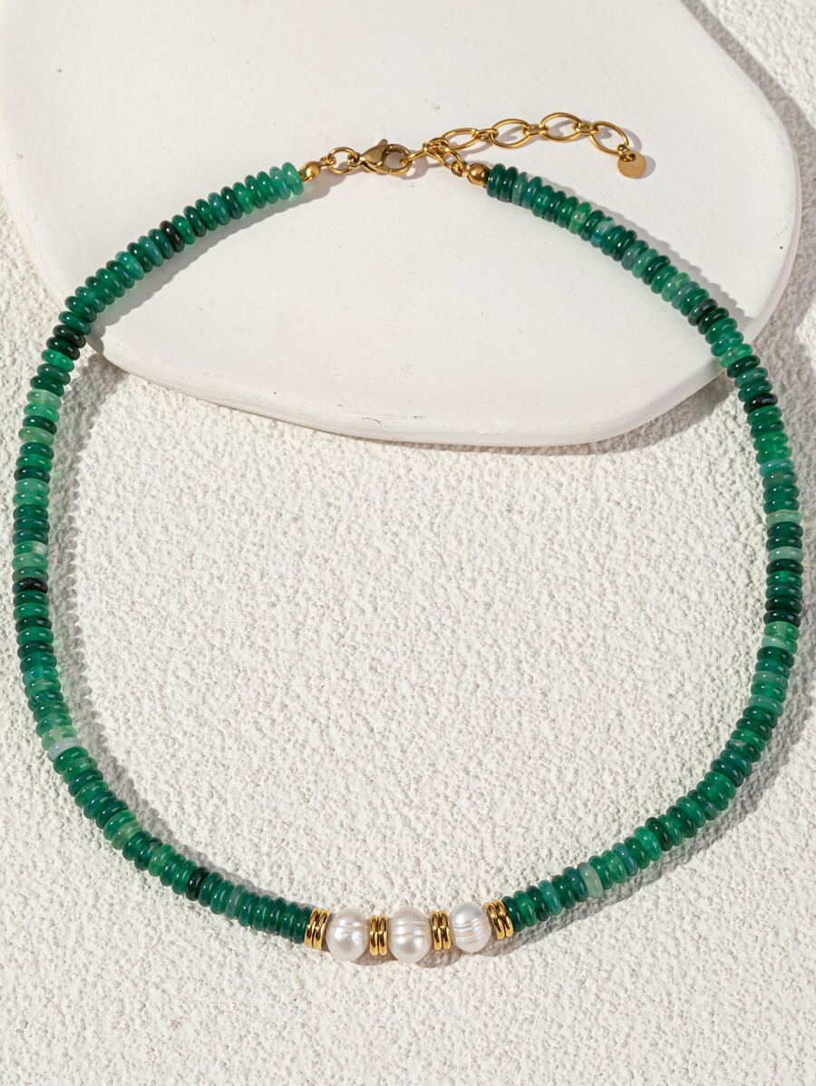 Faux Pearl Decor Beaded Necklace - Multicolor - View 1