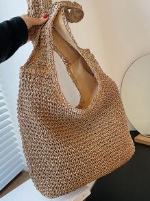 Minimalist Straw Bag - Khaki - View 1