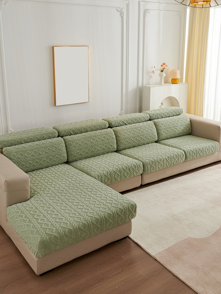 1pc Geometric Tufted Stretchy Sofa Seat Cover - Green - View 1