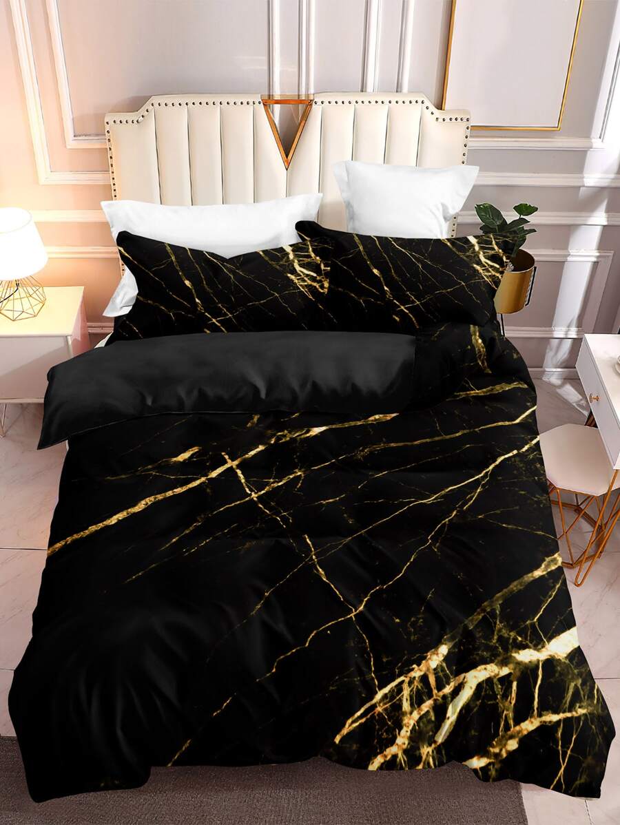 Set colcha sin relleno de color metálico con patrón de mármol - Multicolor - Ver 1