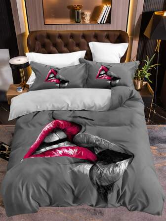 Lip Print Duvet Cover Set Without Filler