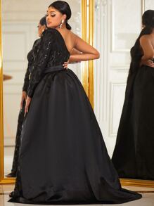 YISIKADO Đầm Plus Size Thắt lưng ghép mộng kim sa Trọn gói Đồ họa Tất cả trên in Buổi tiệc - màu đen - Xem 2