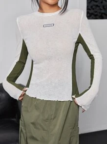 SHEIN ICON Bikercore Letter Patched Contrast Side Seam Lettuce Trim Top - White - View 1