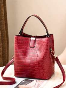 Yogodlns 迷你水桶包鳄鱼压纹 PU，勃艮第包，包包，新年理想礼物，时尚勃艮第包