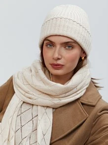 MOTF PREMIUM CASHMERE & WOOL TWO TONE BEANIE - Beige - View 7