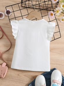 Toddler Girls Unicorn Print Ruffle Sleeve Tee - White - View 2