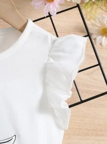 Toddler Girls Unicorn Print Ruffle Sleeve Tee - White - View 3