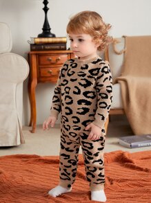 SHEIN Baby Girl Leopard Pattern Knit Jumpsuit - Multicolor - View 5