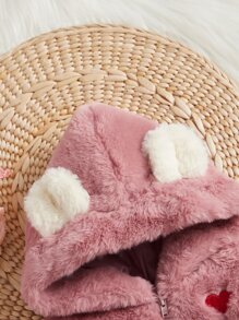 Baby Embroidery Heart 3D Ears Design Hooded Coat - Dusty Pink - View 4