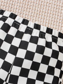 SHEIN 圣诞女孩格纹印花喇叭裤 - 黑與白 - 查看 5