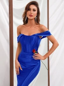 Off Shoulder Mermaid Hem Formal Dress - Royal Blue - View 5