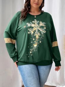 SHEIN Unity Plus Snowflake Print Sweatshirt - Dark Green - View 4