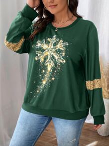 SHEIN Unity Plus Snowflake Print Sweatshirt - Dark Green - View 6