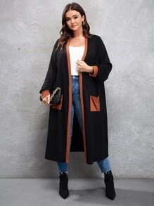 Plus Contrast Trim Dual Pocket Coat