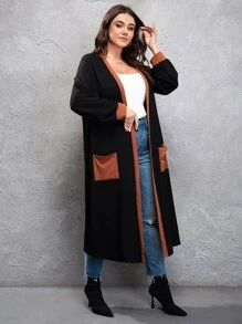 Plus Contrast Trim Dual Pocket Coat