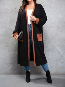 Plus Contrast Trim Dual Pocket Coat