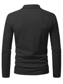 Manfinity Homme Áo thun có cổ Nam Nút màu trơn Giải trí - màu đen - Xem 2
