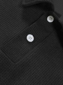 Manfinity Homme Áo thun có cổ Nam Nút màu trơn Giải trí - màu đen - Xem 6