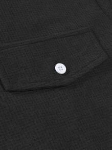Manfinity Homme Áo thun có cổ Nam Nút màu trơn Giải trí - màu đen - Xem 7