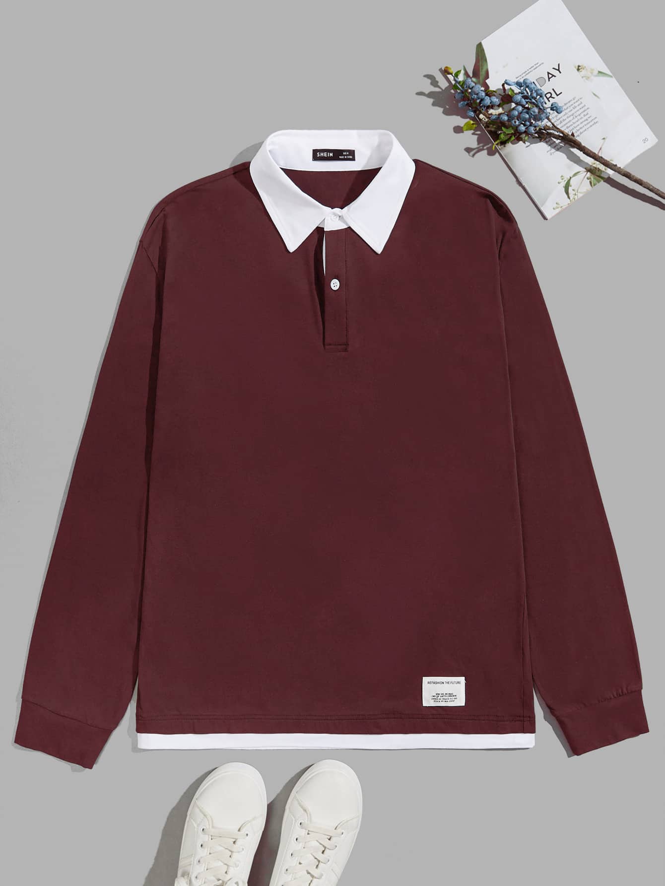 Manfinity VCAY Men Patch Detail 2 In 1 Polo Shirt - Maroon - View 1