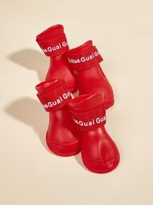4pcs Letter Graphic Pet Rain Boots
