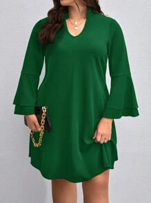 SHEIN Unity Vestido de cuello notch de manga con volante - Verde - Ver 4