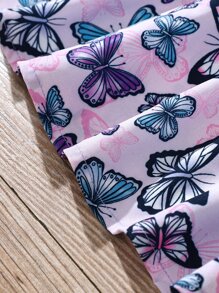 Niñas Vestido 2 en 1 con estampado de mariposa ribete con fruncido - Morado - Ver 3
