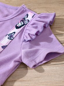 Niñas Vestido 2 en 1 con estampado de mariposa ribete con fruncido - Morado - Ver 5