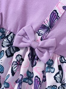 Niñas Vestido 2 en 1 con estampado de mariposa ribete con fruncido - Morado - Ver 6