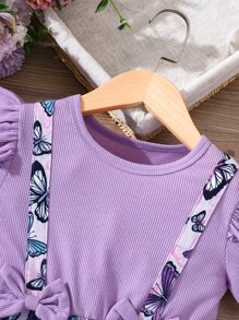 Niñas Vestido 2 en 1 con estampado de mariposa ribete con fruncido - Morado - Ver 7
