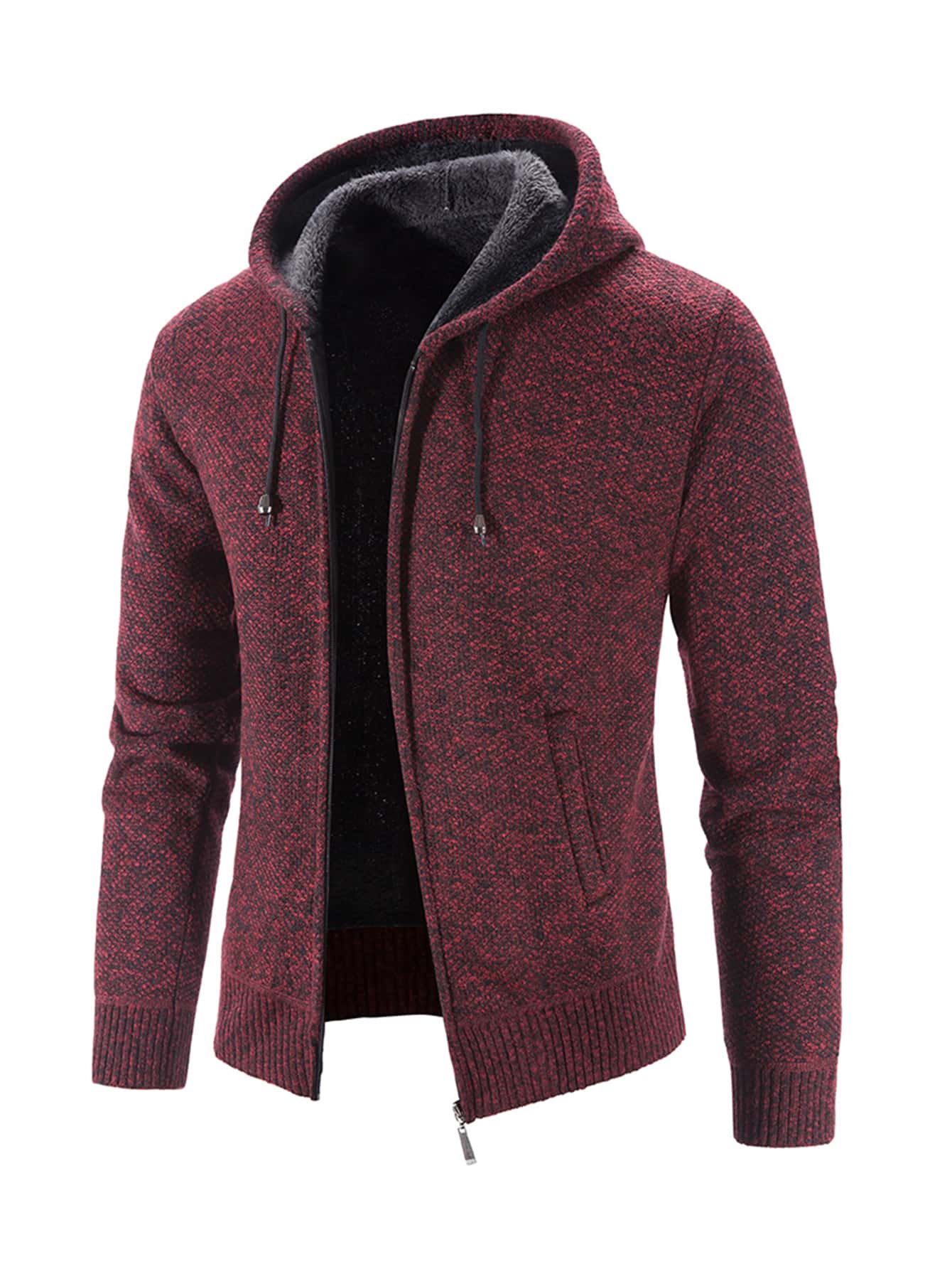 NITAGUT Áo khoác Nam Dây kéo Túi màu trơn Giải trí - Màu Đỏ Sâu - Xem 1