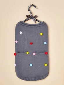 Pom Pom Decor Pet Sweater - Grey - View 2
