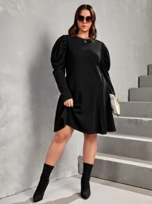 SHEIN Privé Plus Gigot Sleeve Dress - Black - View 3