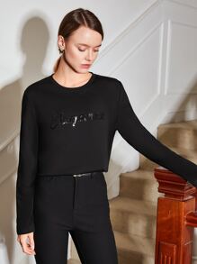 MOTF PREMIUM SEQUIN EMBELLISHED T-SHIRT - Black - View 2