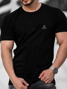 Manfinity Homme 男士字母刺繡T恤 - 黑色 - 查看 1