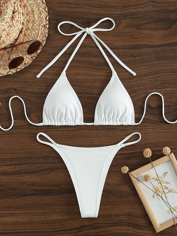 Swim Mod Summer Beach Rib Halter Triangle Bikini