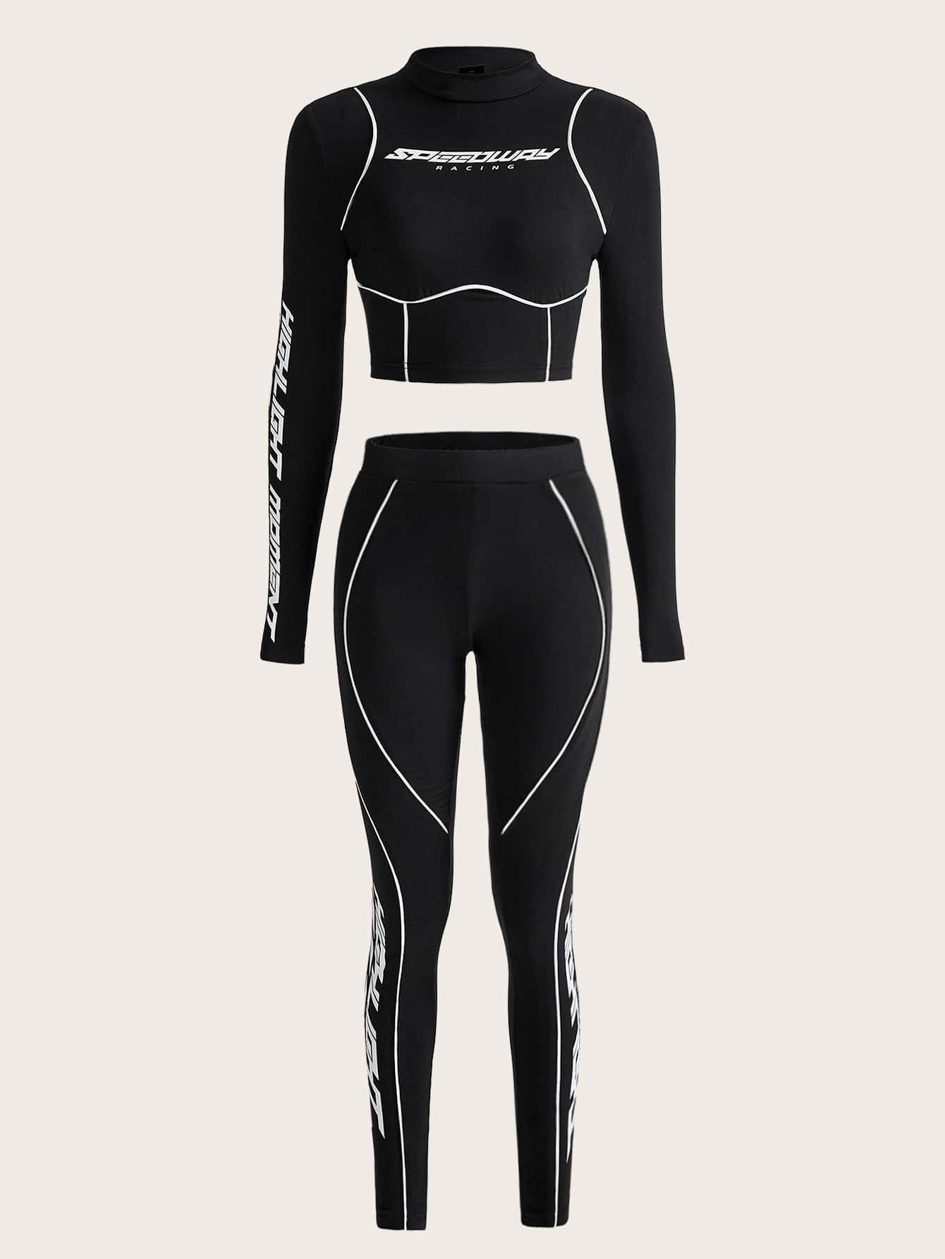 SHEIN ICON Bikercore Đồ họa Chữ cái Cổ giả Áo phông Crop & Xà cạp - màu đen - Xem 1