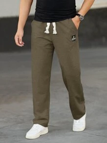 Manfinity Homme 鬆身拼接設計男士運動長褲,帶束口腰帶 - 軍綠色 - 查看 1